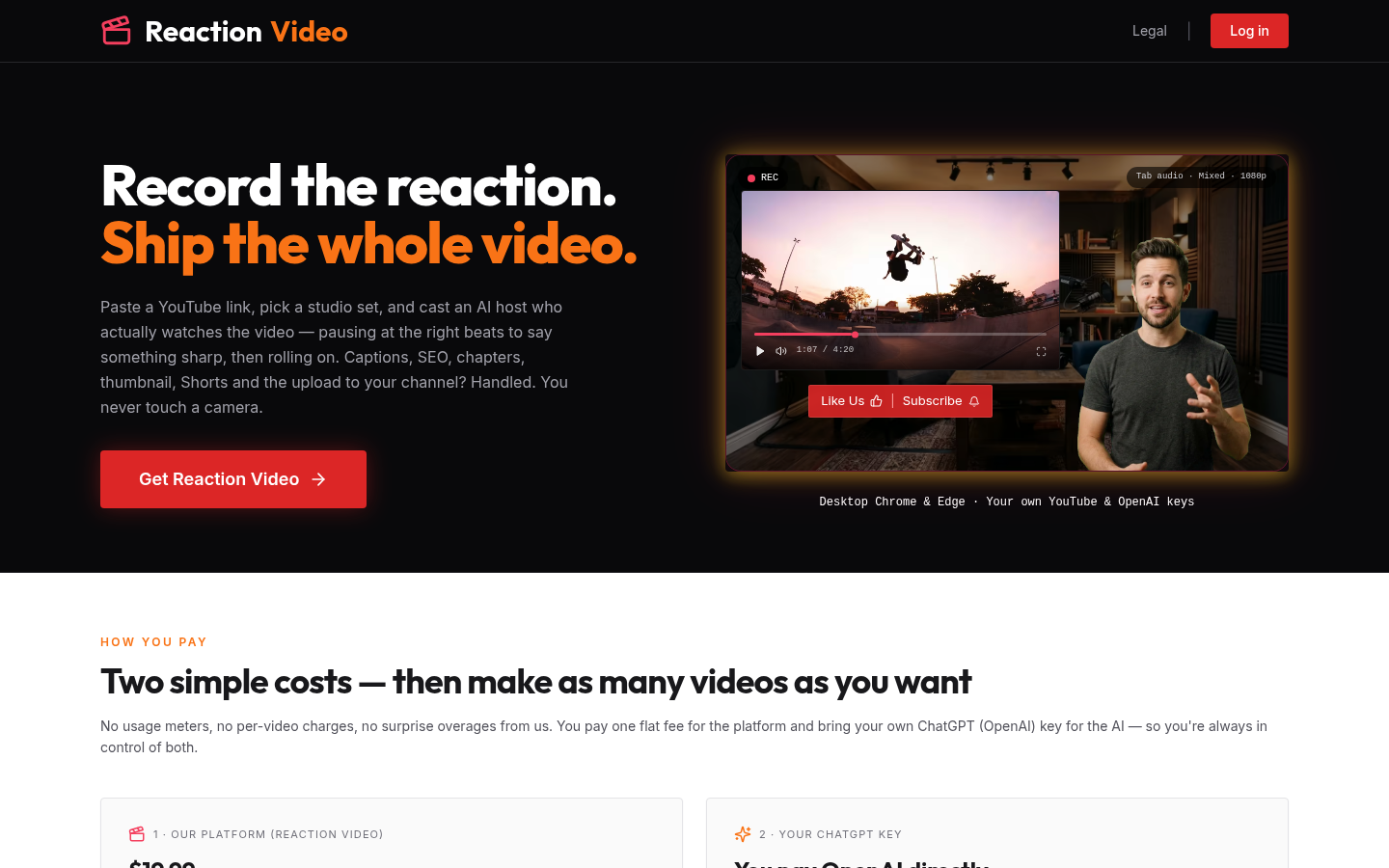A preview of the Reaction Video studio